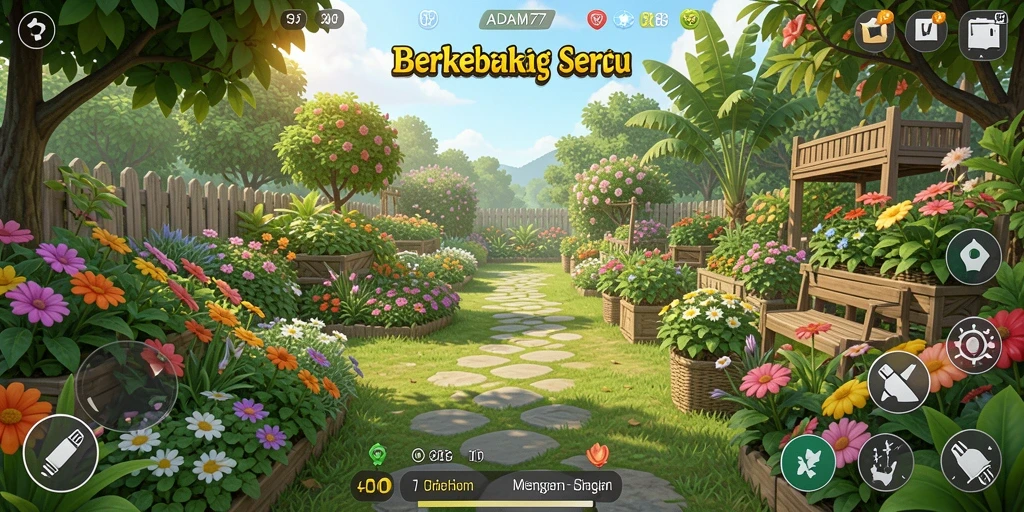 Screenshot utama ADAM77 menampilkan keberhasilan berkebun yang memuaskan.