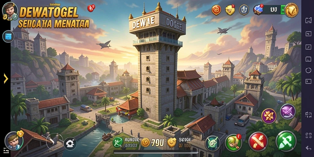 Tampilan gameplay seru DEWATOGEL dalam pertempuran Tower Defense.