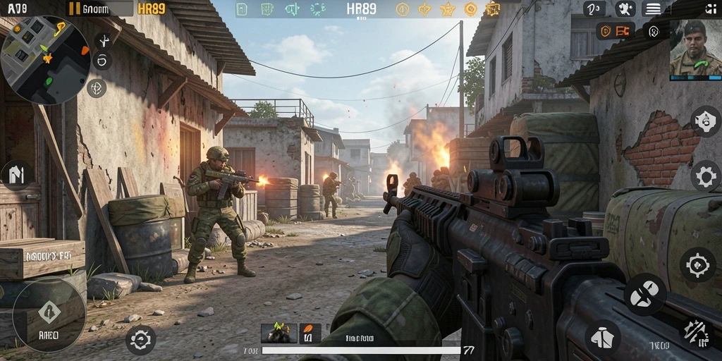 Tampilan gameplay HR89 dengan aksi tembak-menembak yang seru.