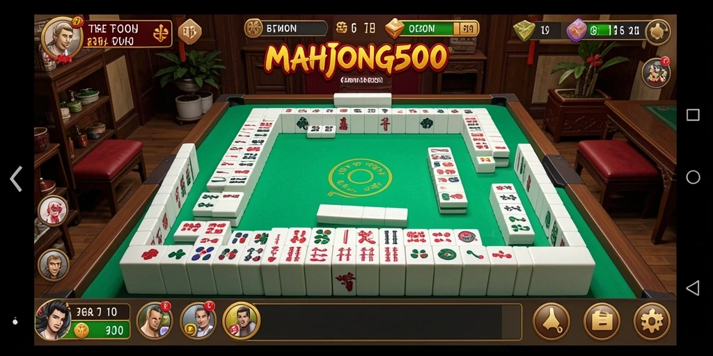 Tampilan menarik dalam gameplay <strong>MAHJONG500</strong> yang memadukan mahjong dan Tycoon.