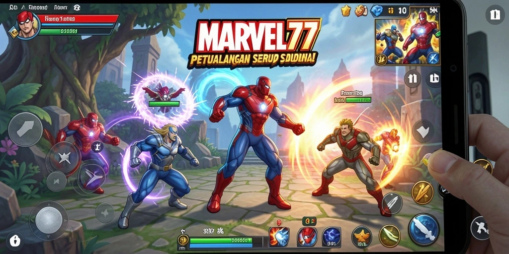 Tampilan gameplay seru dalam MARVEL77 yang penuh warna.