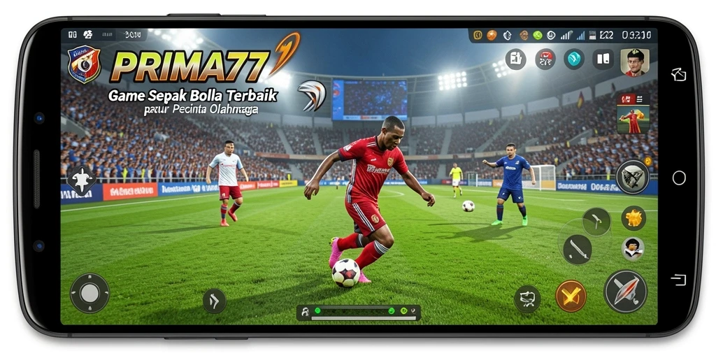 Tampilan gameplay seru PRIMA77 dalam aksi sepak bola.