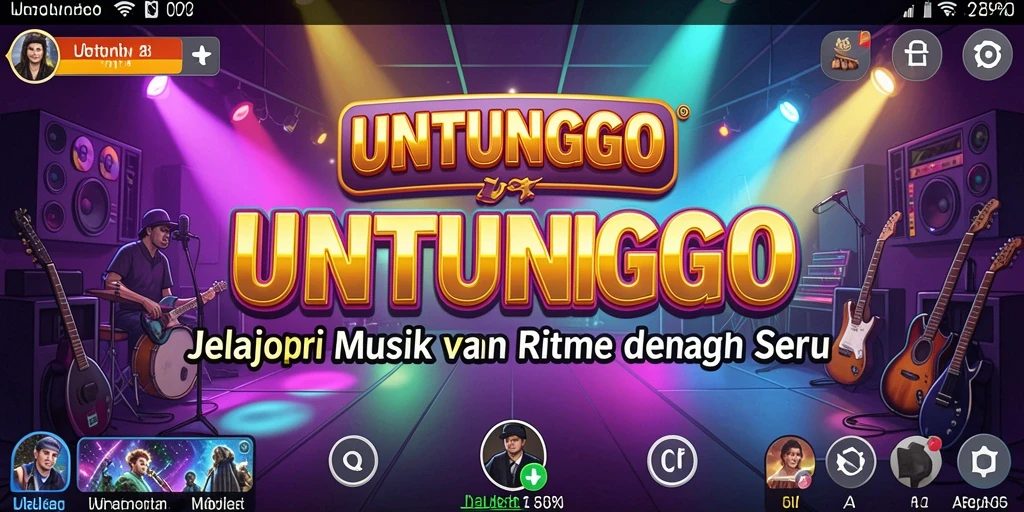 Tampilan gameplay UNTUNGGO yang penuh warna dan interaktif menampilkan fitur musik yang seru.
