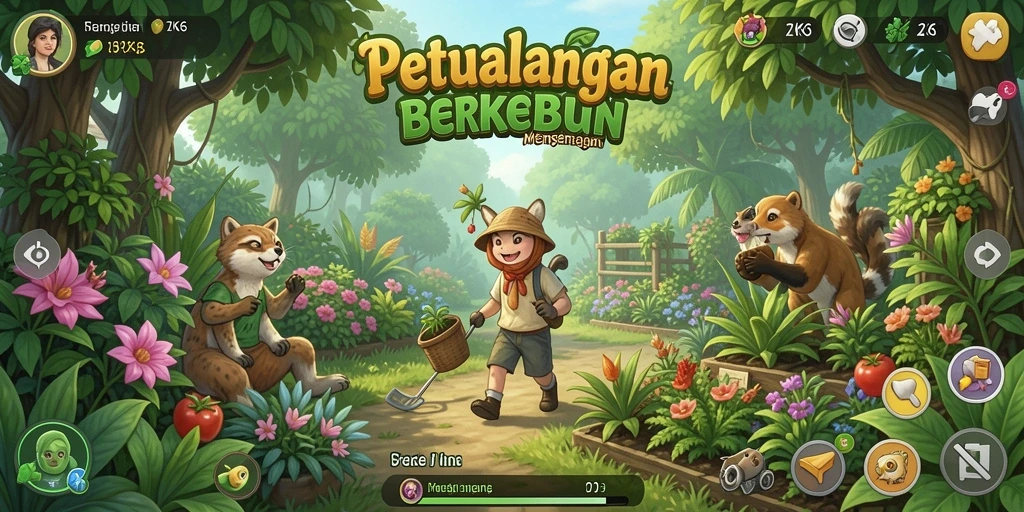Tampilan gameplay ZK6 yang menampilkan kebun yang indah.